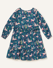 Woodland Print Woven Dress , Teal (TEAL), large
