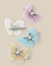 4-Pack Embellished Butterfly Hair Clips, Multi (MULTI), large