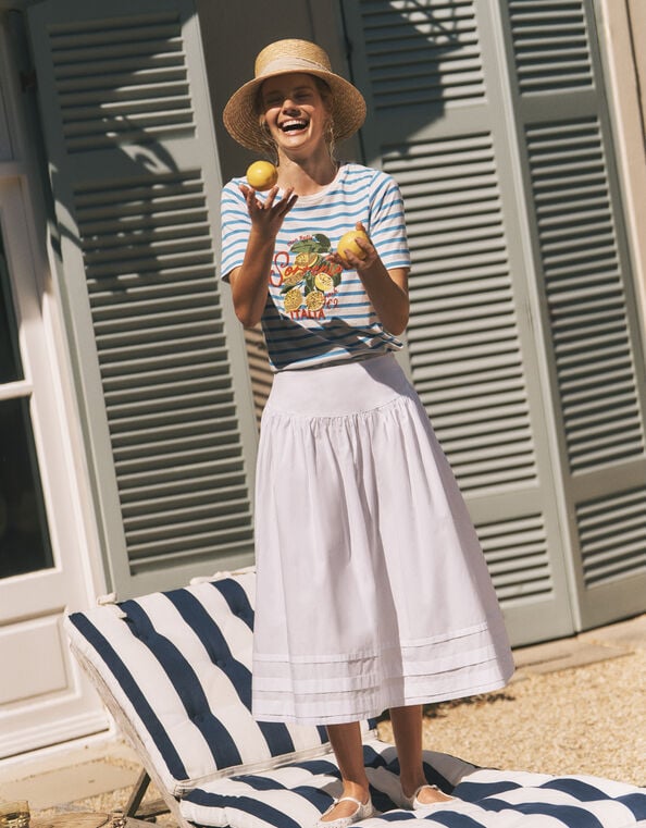 Nicole Cotton Midi Skirt, White (WHITE), large