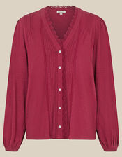 Jenny Pintuck Lace Jersey Blouse, Red (BURGUNDY), large