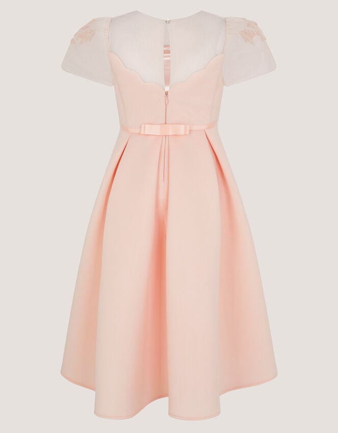 Chiffon Sleeve Floral Embroidered Dress, Pink (PINK), large