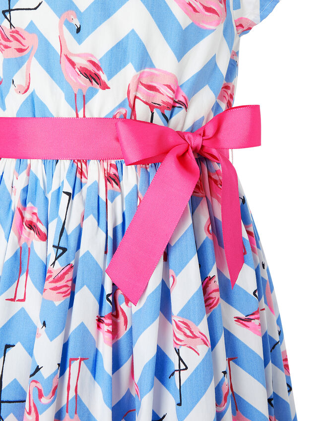 Adrienne Flamingo Dress in Organic Cotton, Blue (BLUE), large