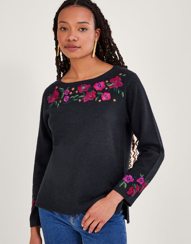 Floral Embroidered Jumper, Blue (NAVY), large