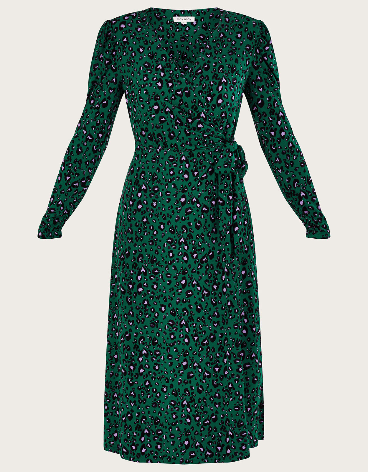 Green print wrap dress top