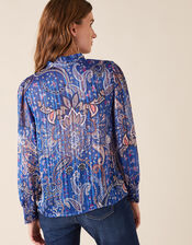 Paisley Print Pintuck Blouse, Blue (COBALT), large