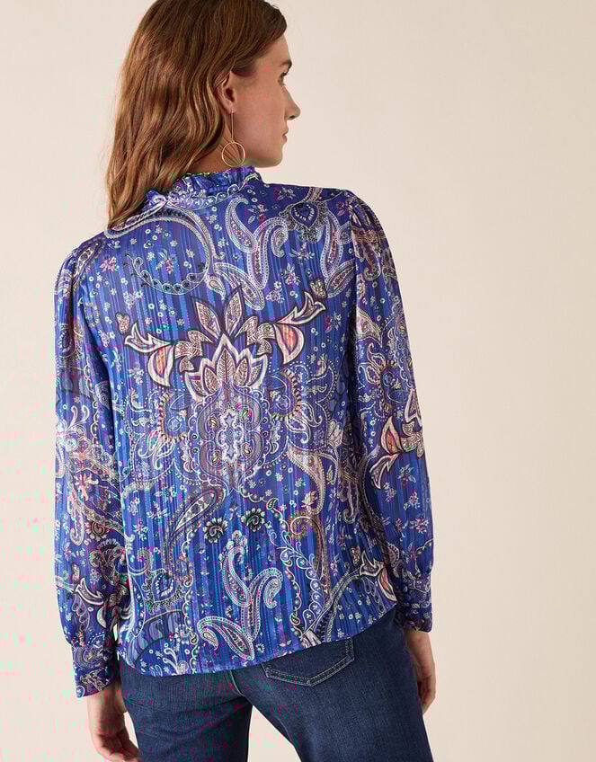 Paisley Print Pintuck Blouse, Blue (COBALT), large
