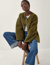 Lara Faux Fur Teddy Jacket, Green (KHAKI), large