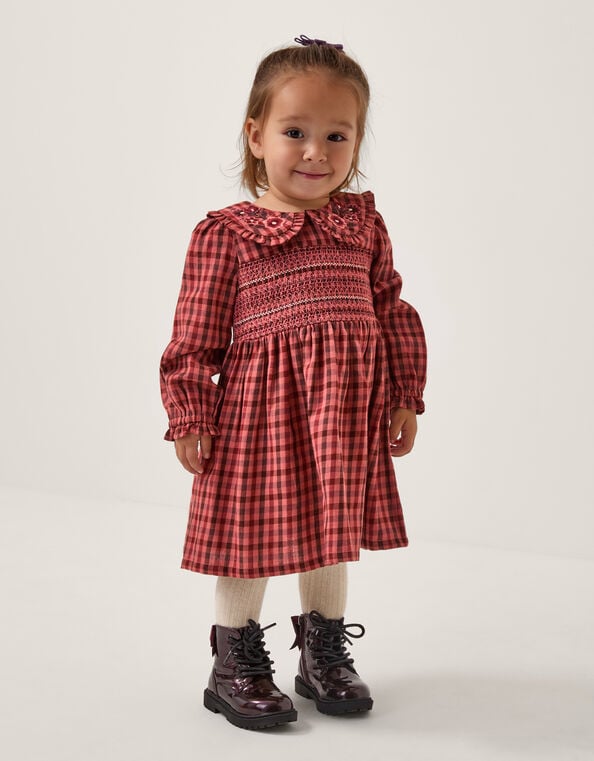 Baby Embroidered Check Dress, Brown (BROWN), large