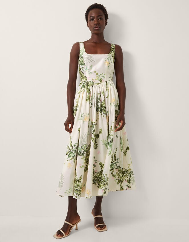 Sicily Floral Fit & Flare Midi Dress, Cream (CREAM), large