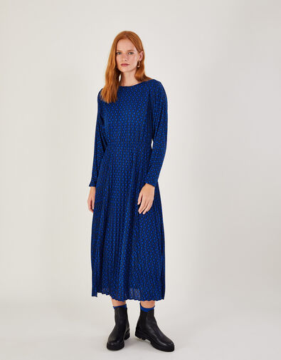 Pleated Batwing Midi Jersey Dress with Recycled Polyester, Blue (COBALT), large