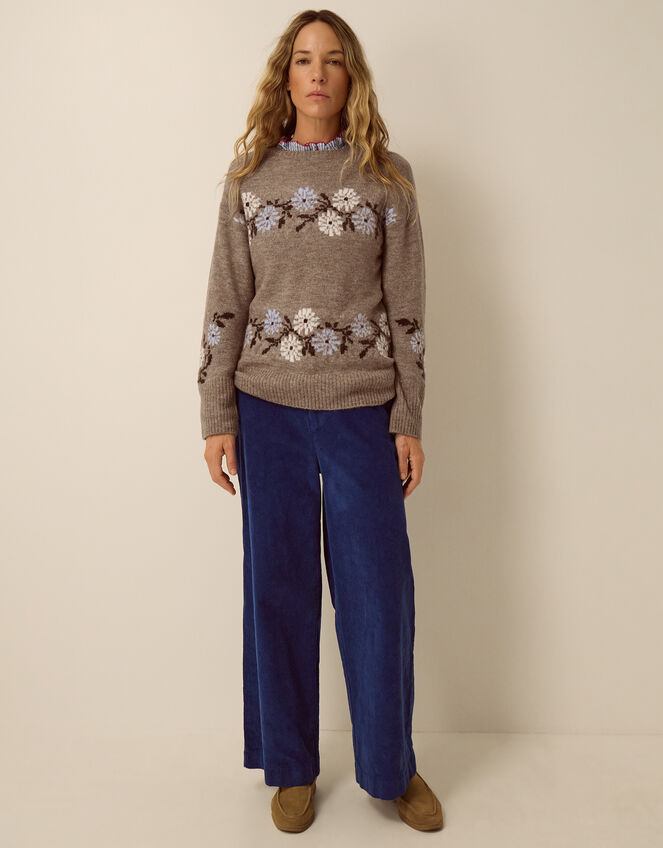 Flic Floral Embroidered Jumper, Mink (MINK), large