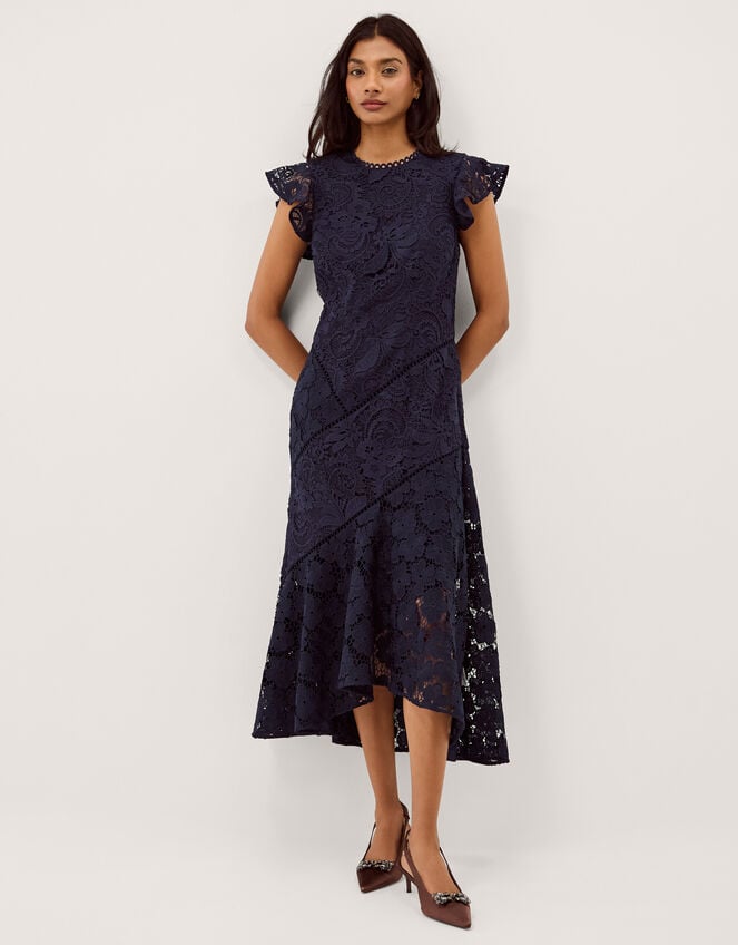 Gina Floral Lace Midi Dress, Blue (NAVY), large