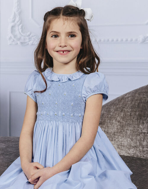 Trotters Willow Rose Hand Smocked Dress, Blue (CORNFLOWER), large