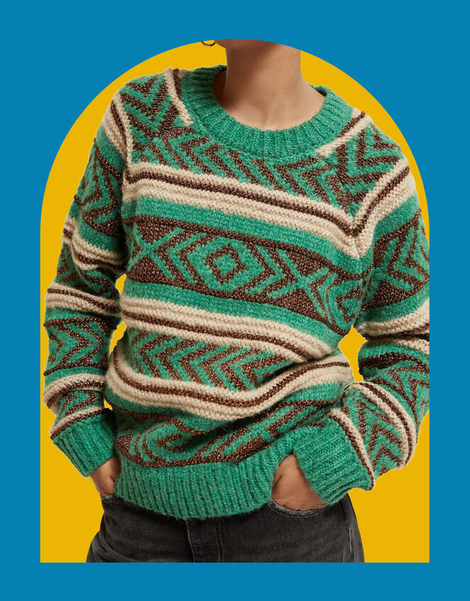 Scotch and Soda Metallic Fair Isle Jumper Green