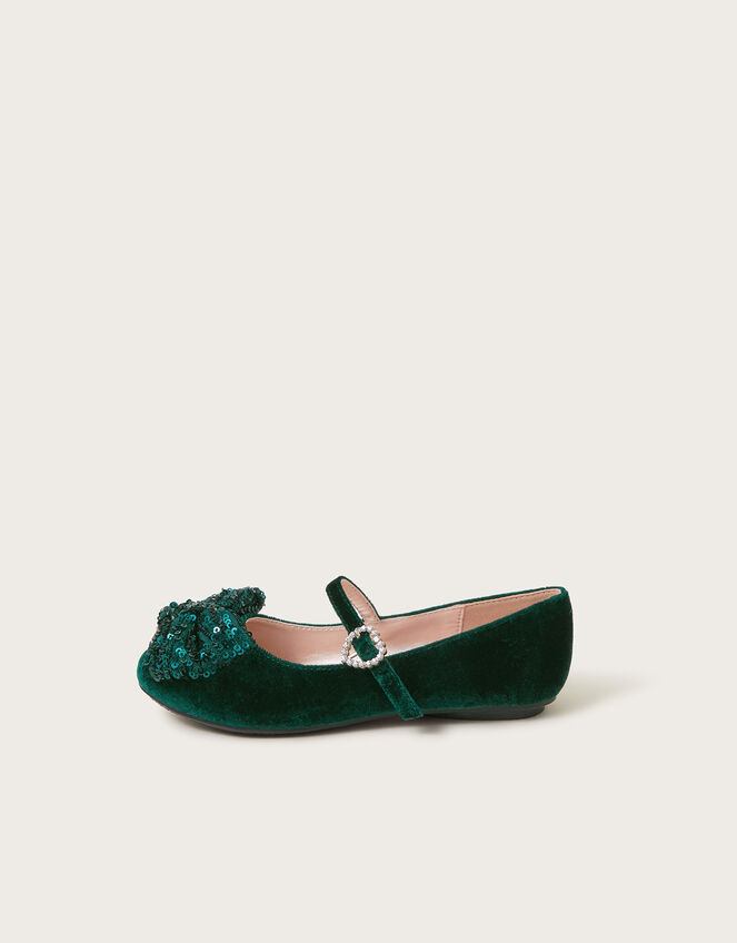 Sequin Bow Velvet Ballet Flats, Green (GREEN), large