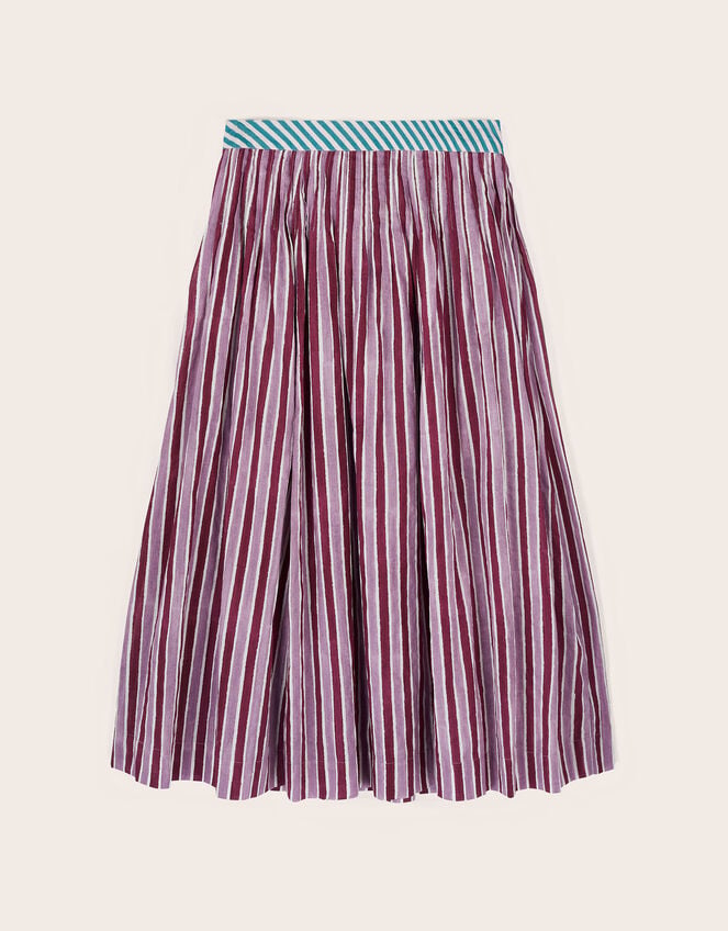 East Vika Hand-Woodblock Stripe Maxi Skirt, Red (BERRY), large