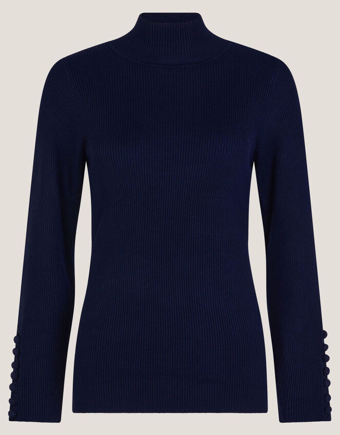 Ruby Ribbed Polo Neck Jumper, Blue (NAVY), large