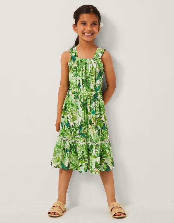 Jungle Print Sleeveless Dress, Green (GREEN), large