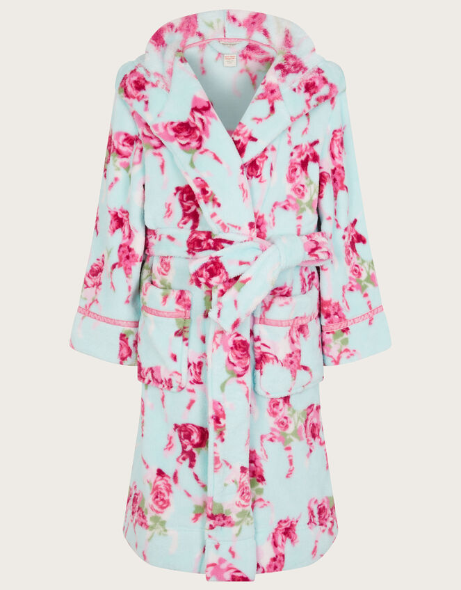 Super-Soft Unicorn Floral Dressing Gown , Blue (AQUA), large