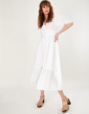 Dolly Midi Dress in Sustainable Cotton, White (WHITE), large