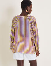 Yazmin Artisan Sheer Stripe Blouse, Brown (BROWN), large