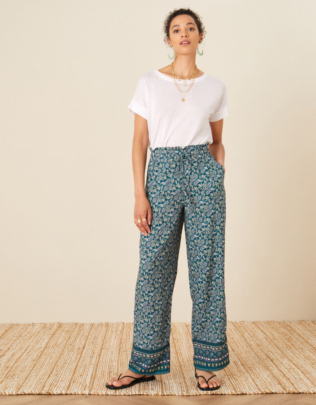 teal wide leg trousers