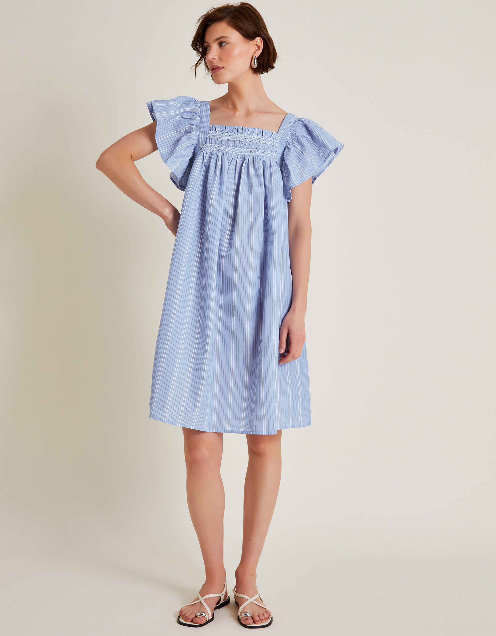 Dora Smock Frill Mini Dress Blue Day Dresses Monsoon UK