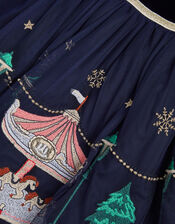 Christmas Market Scene Velvet Disco Dress, Blue (NAVY), large