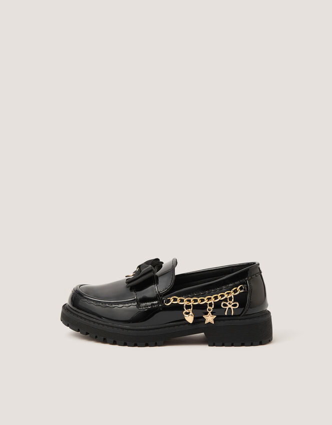 Charm Patent Loafer School Shoes, Black (BLACK), large