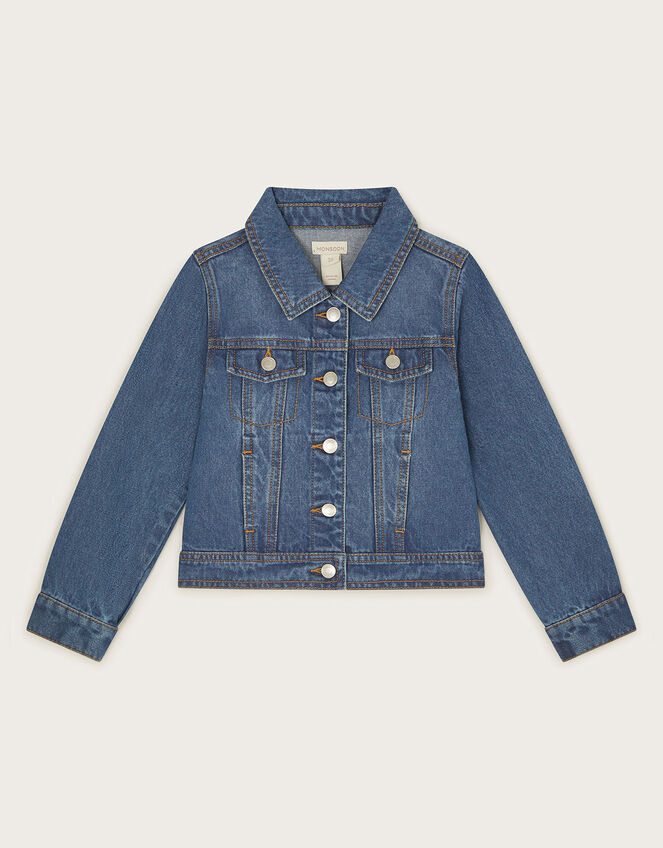 Sequin Denim Jacket, Blue (BLUE), large