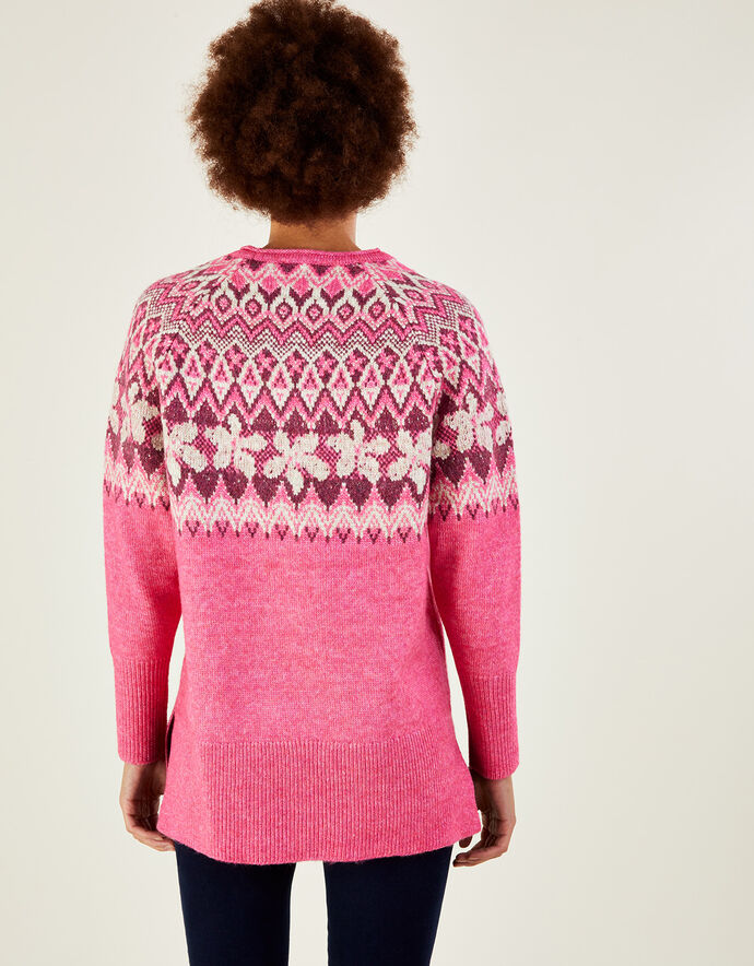 Fair Isle Longline Jumper with Recycled Polyester Pink