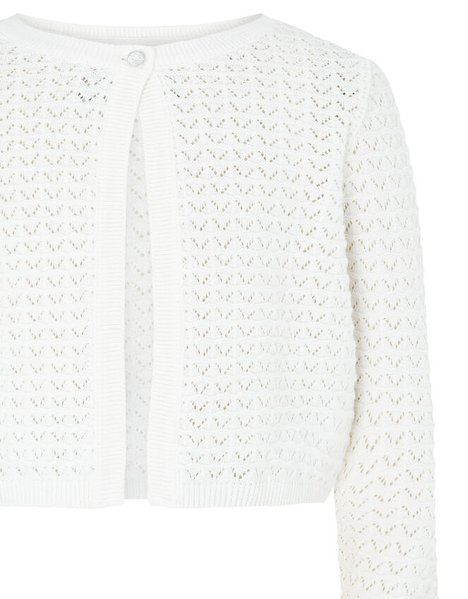 Ivory Pebble Knit Cardigan in Organic Cotton, Ivory (IVORY), large