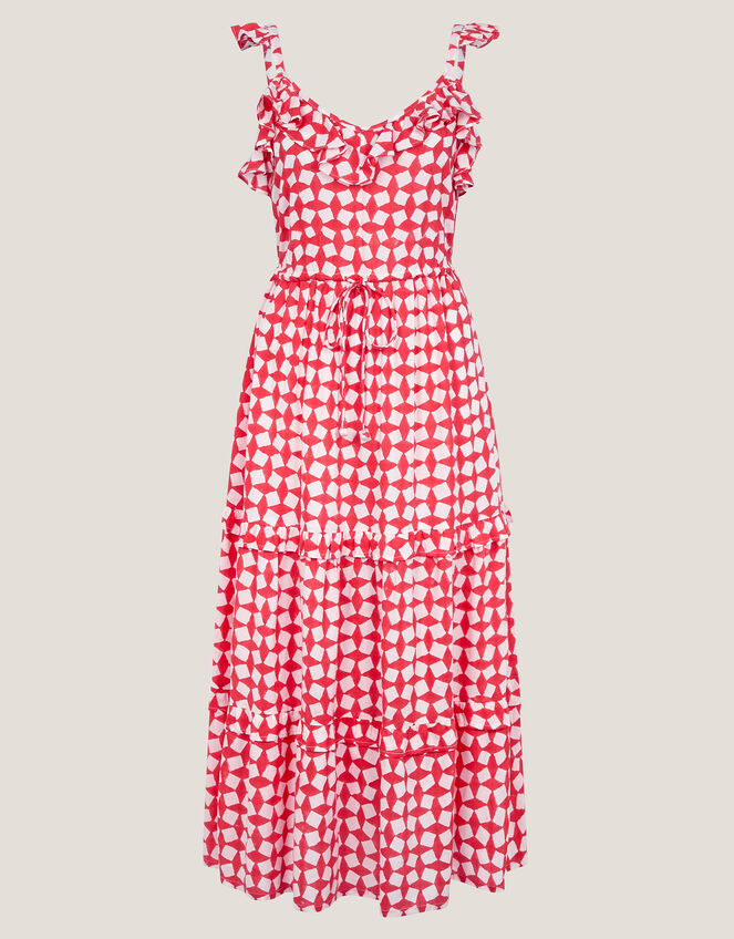 Geena Geometric Woodblock Midi Dress, Orange (CORAL), large