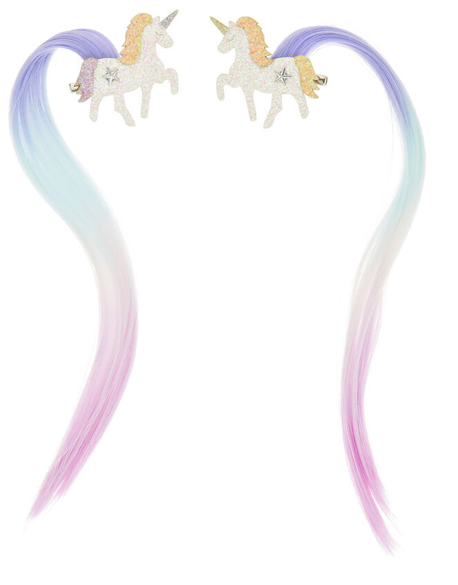 Cosmic Unicorn Faux Hair Clips, , large