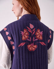 East Rayna Embroidered Quilted Gilet, Blue (NAVY), large