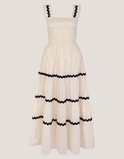 Tabitha Sleeveless Smocked Midi Dress, Ivory (IVORY), large