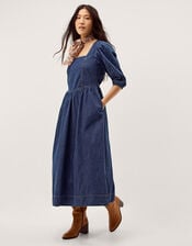 Lily Square Neck Denim Midi Dress, Blue (INDIGO), large