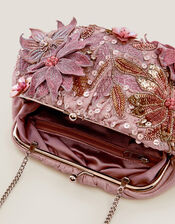 Bloom Floral Embellished Clutch Bag, Pink (PINK), large