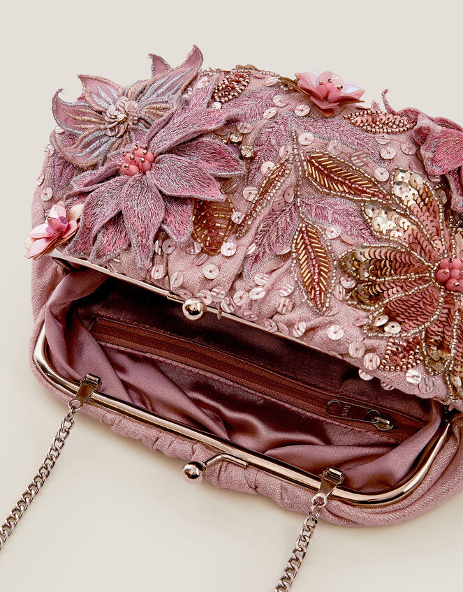 Bloom Floral Embellished Clutch Bag, Pink (PINK), large