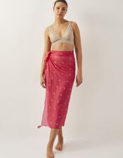 Ivy Palm Embroidered Sarong, Orange (CORAL), large