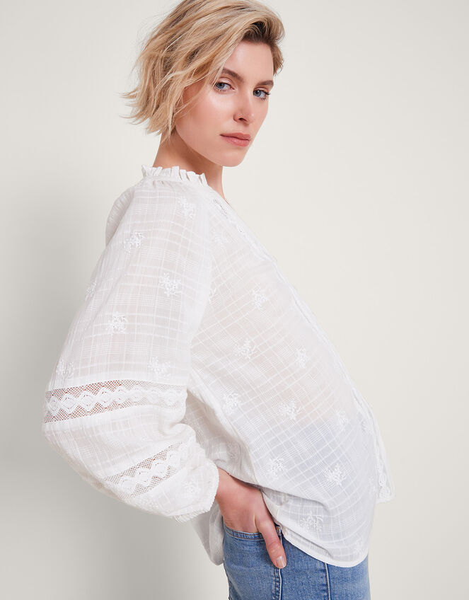 Tia Frill Blouse, White (WHITE), large