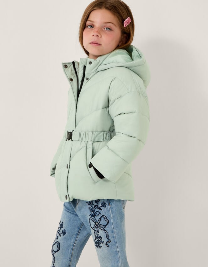 Belted Puffer Coat, Green (SAGE), large