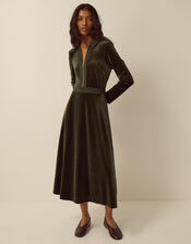Zeyna Zip Velvet Midi Dress, Green (OLIVE), large