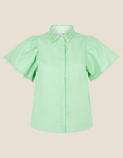 Lace Collar Shirt in Linen Blend, Green (GREEN), large
