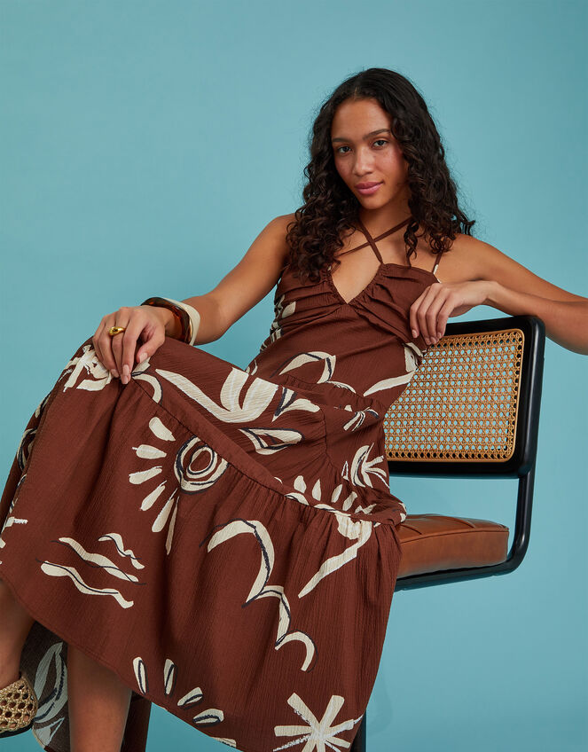 Scotch & Soda Seersucker Midi Dress, Brown (BROWN), large