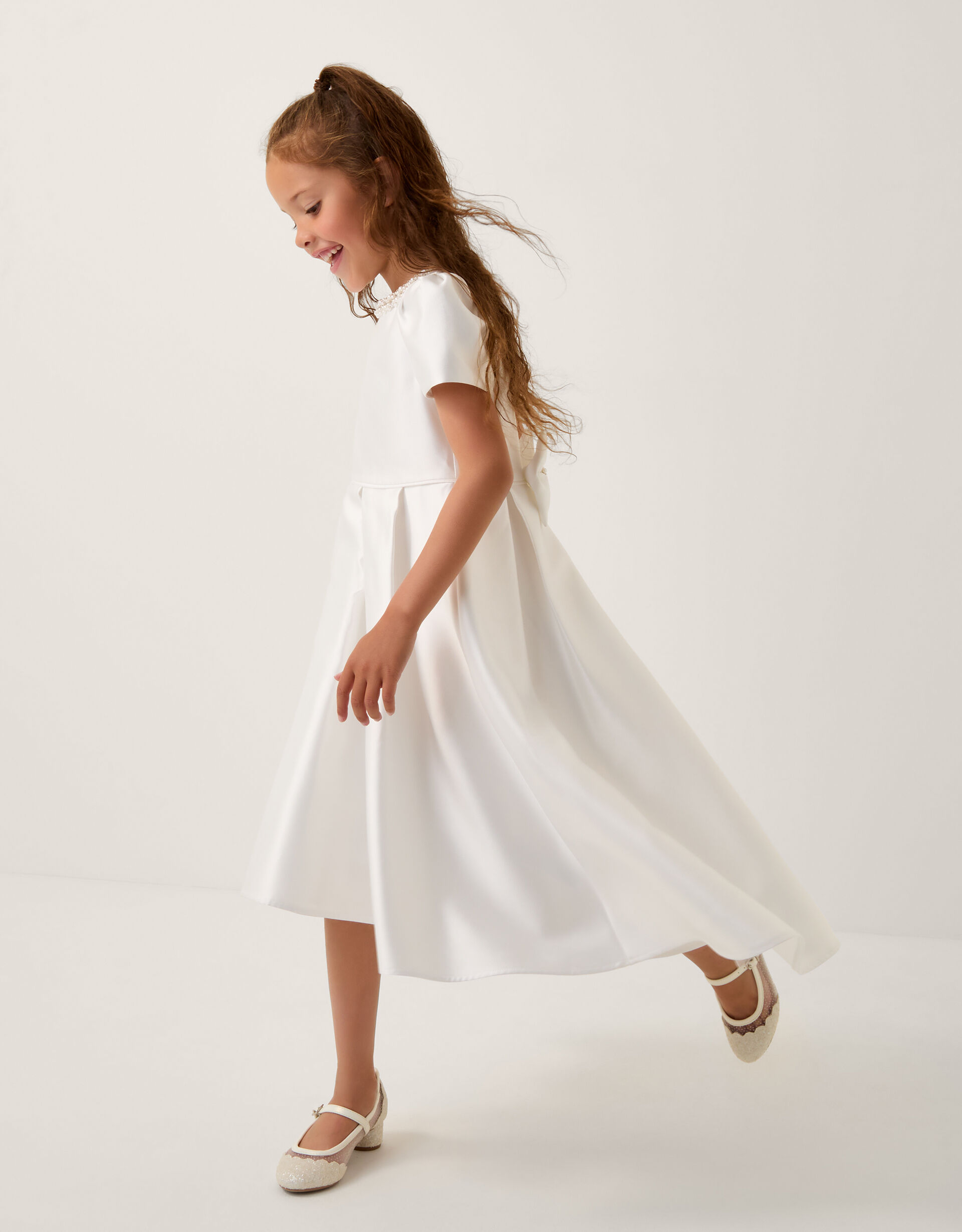 Isabella Short Sleeve Pearl-Embellished Dress Ivory | Girls