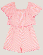 Floral Embroidered Gingham Playsuit, Pink (PINK), large