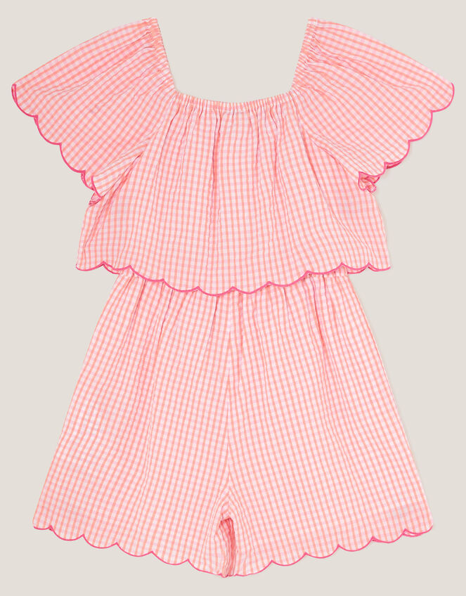 Floral Embroidered Gingham Playsuit, Pink (PINK), large