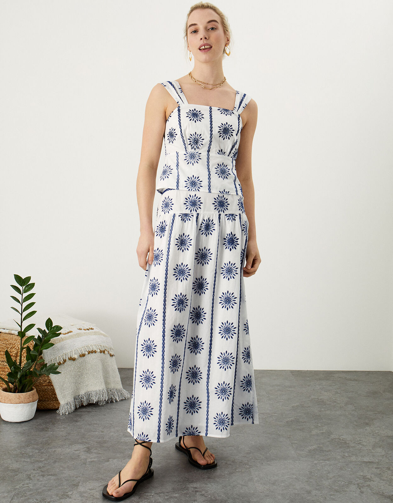 Embroidered midi skirt top uk