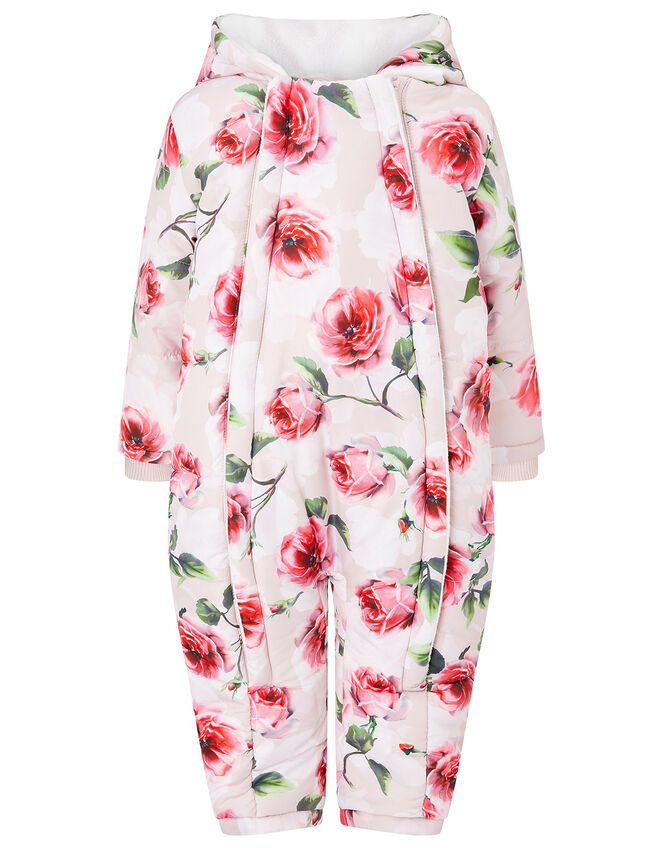 Baby Rose Print Hooded Snowsuit, Pink (PINK), large